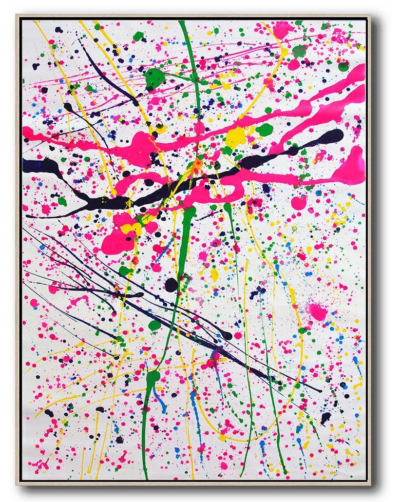Large Abstract Painting,Vertical Palette Knife Contemporary Art,Hand Made Original Art,Pink,White,Black,Yellow,Green.etc